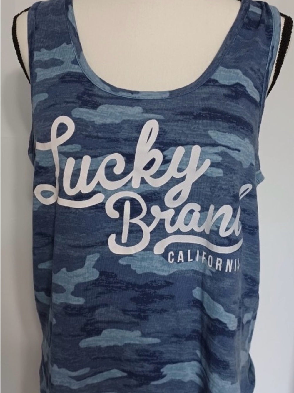Lucky Brand Women's Lg Blue Camo Logo Tank Top Excellent Condition